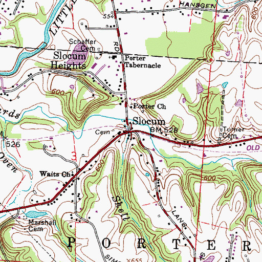 Topographic Map of Slocum, OH