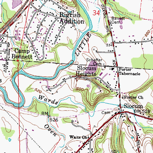 Topographic Map of Slocum Heights, OH