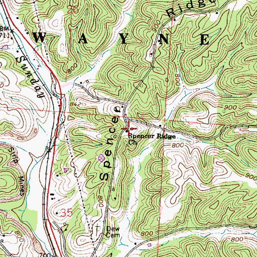 Topographic Map of Spencer Ridge Church, OH
