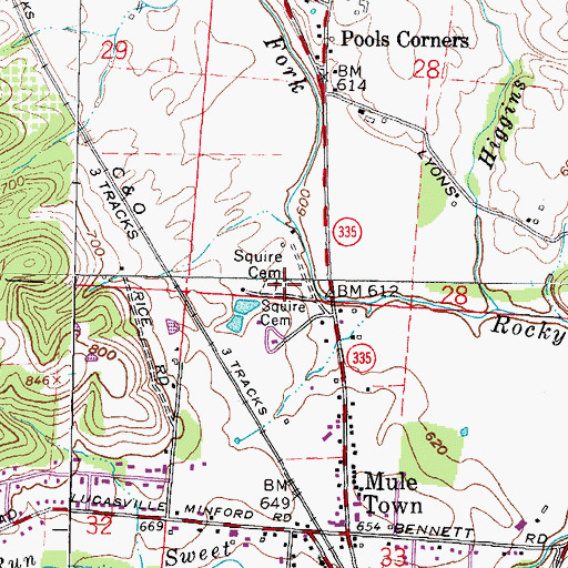 Topographic Map of Squire Cemetery, OH