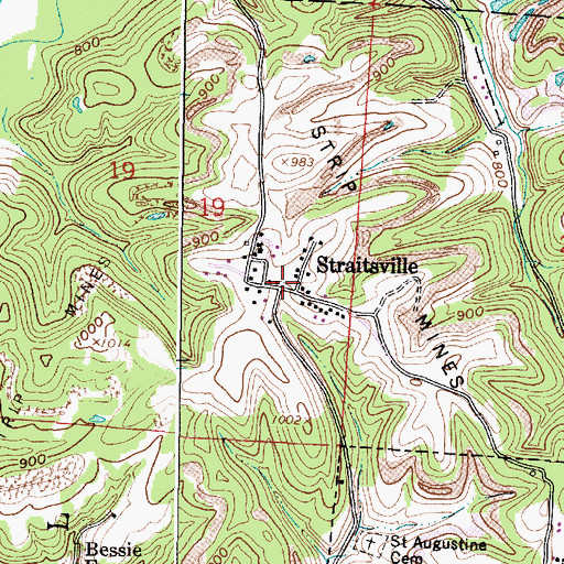 Topographic Map of Straitsville, OH