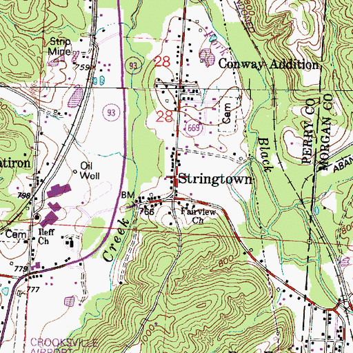 Topographic Map of Stringtown, OH