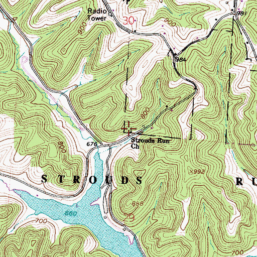 Topographic Map of Strouds Run Church, OH