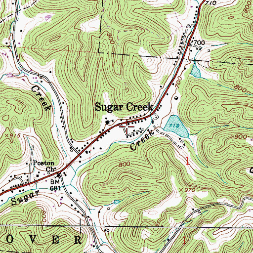 Topographic Map of Sugar Creek, OH
