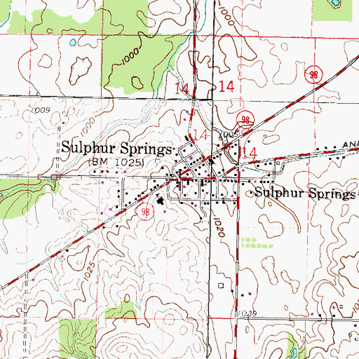 Topographic Map of Sulphur Springs, OH