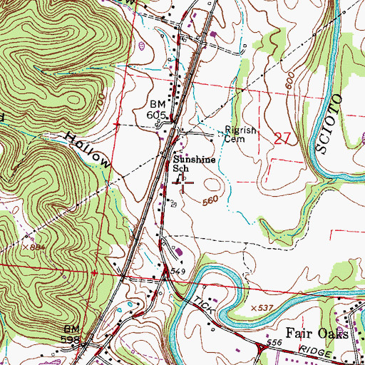 Topographic Map of Sunshine School, OH