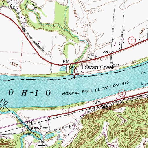 Topographic Map of Swan Creek, OH
