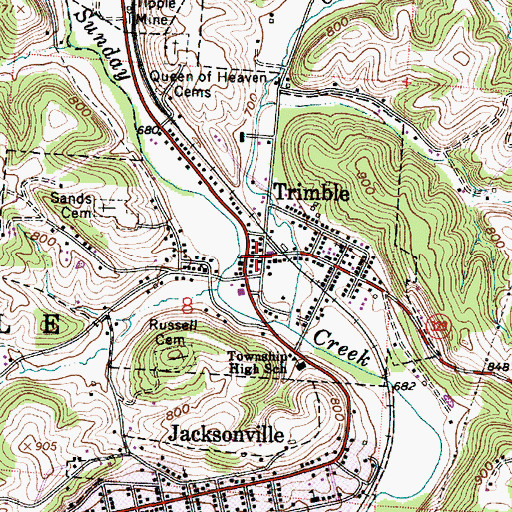 Topographic Map of Trimble, OH