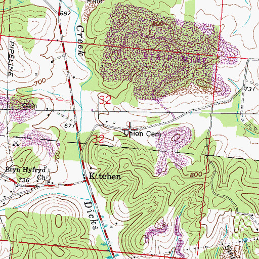 Topographic Map of Union Cemetery, OH