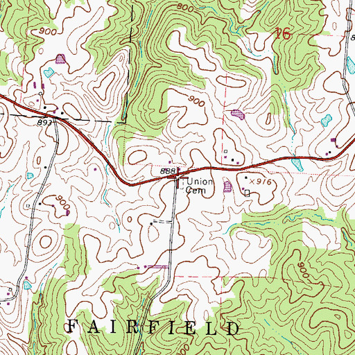 Topographic Map of Union Cemetery, OH