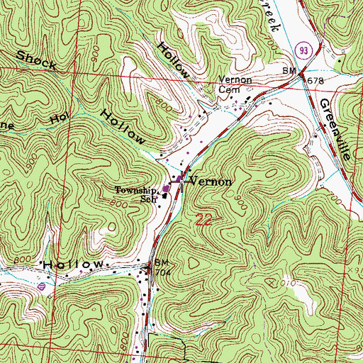 Topographic Map of Vernon, OH