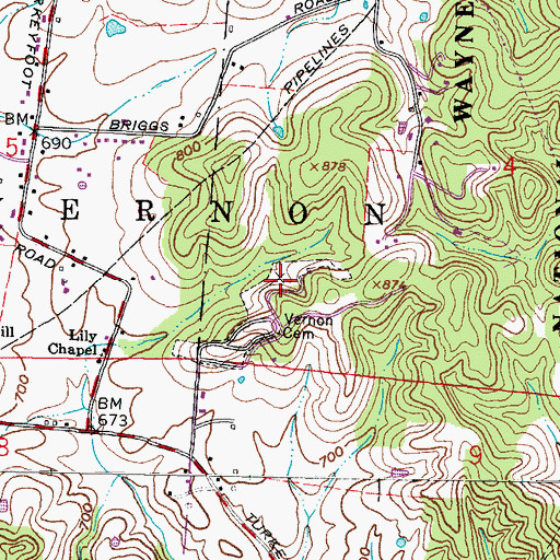 Topographic Map of Vernon Cemetery, OH