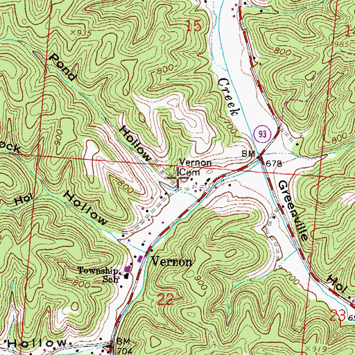 Topographic Map of Vernon Cemetery, OH