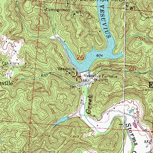 Topographic Map of Vesuvius Cemetery, OH