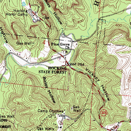 Topographic Map of Vickroy Hollow, OH