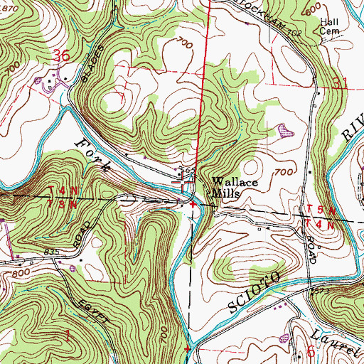 Topographic Map of Wallace Mills, OH