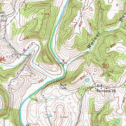 Topographic Map of Walnut Run, OH