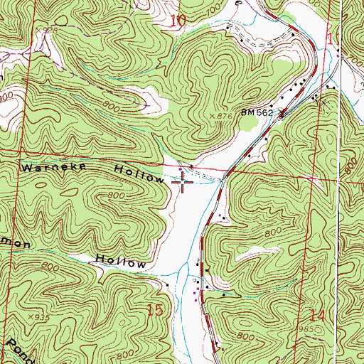 Topographic Map of Warneke Hollow, OH