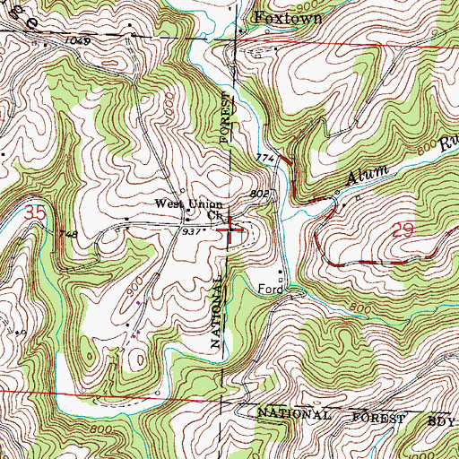 Topographic Map of West Union Church, OH