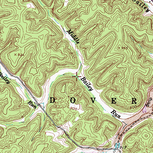 Topographic Map of West Bailey Run, OH