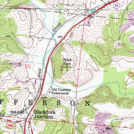 Topographic Map of West Cemetery, OH