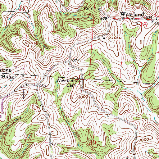Topographic Map of Westland Cemetery, OH