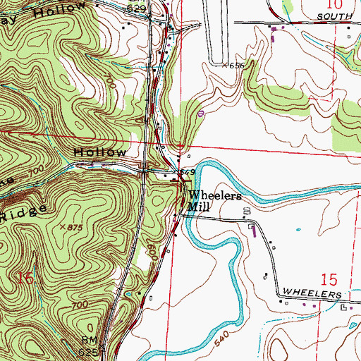 Topographic Map of Wheelers Mill, OH