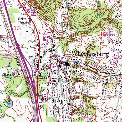 Topographic Map of Wheelersburg, OH