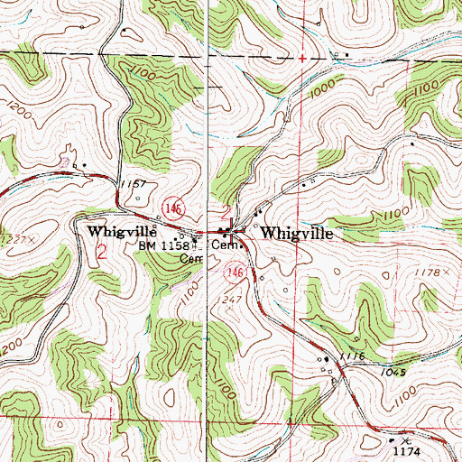 Topographic Map of Whigville, OH