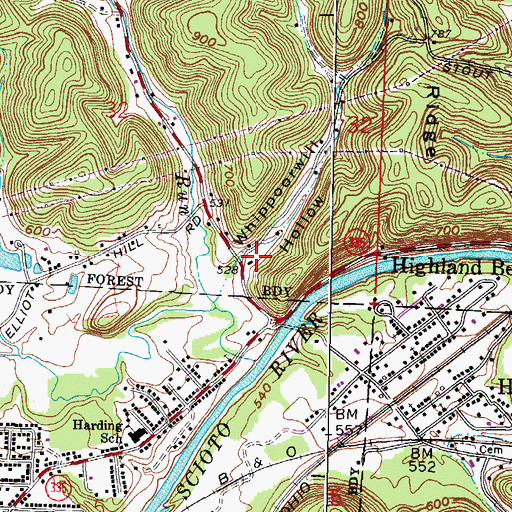 Topographic Map of Whippoorwill Hollow, OH