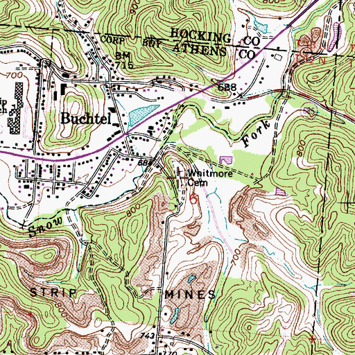 Topographic Map of Whitmore Cemetery, OH