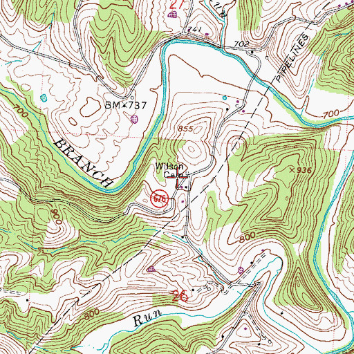 Topographic Map of Wilson Cemetery, OH