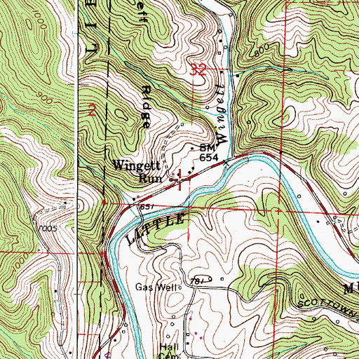 Topographic Map of Wingett Run, OH