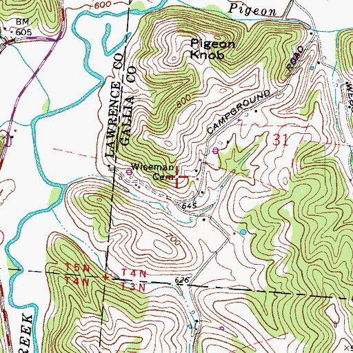 Topographic Map of Wiseman Cemetery, OH