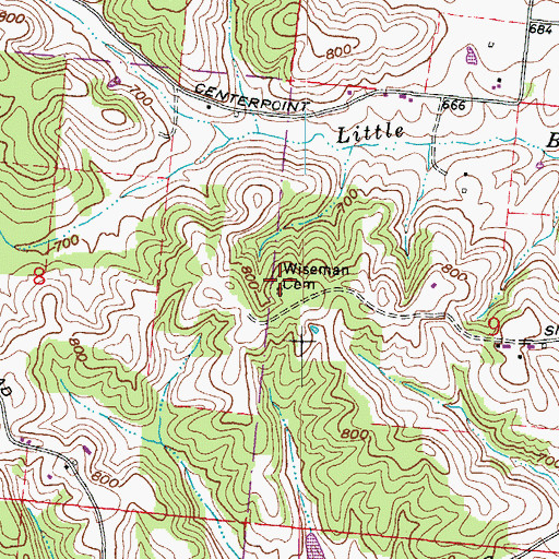 Topographic Map of Wiseman Cemetery, OH