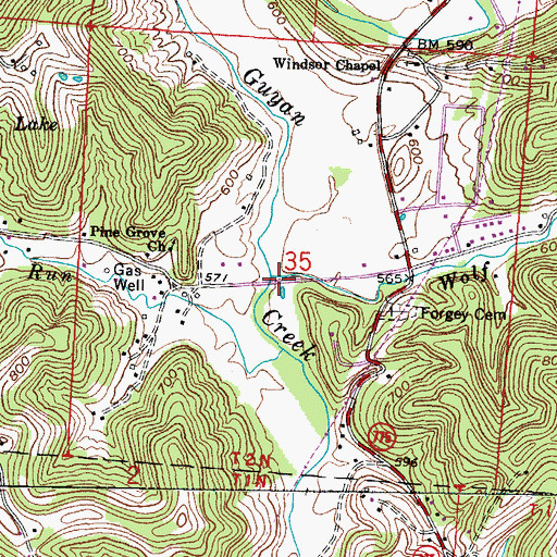 Topographic Map of Wolf Creek, OH