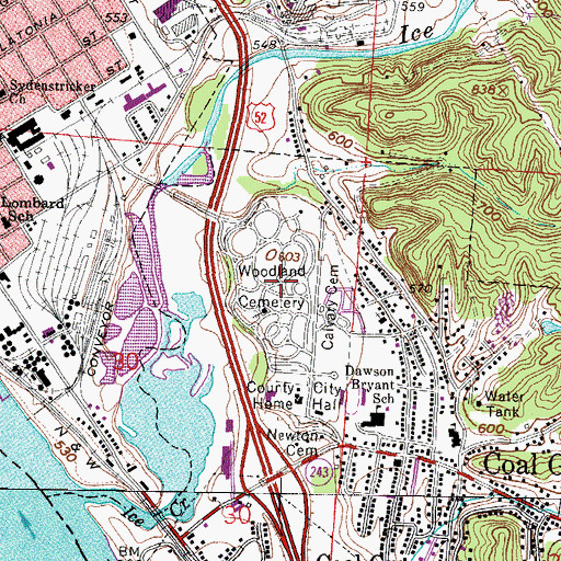 Topographic Map of Woodland Cemetery, OH