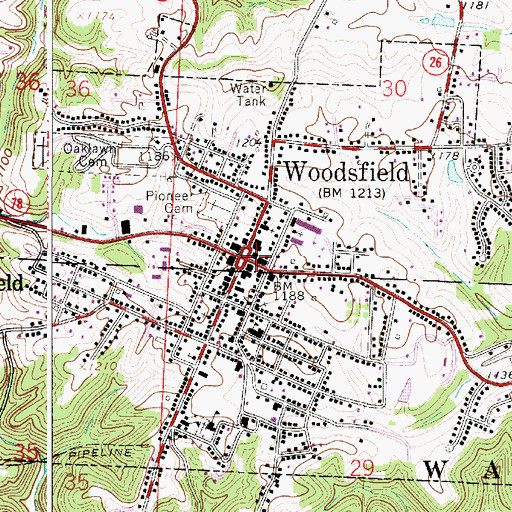 Topographic Map of Woodsfield, OH