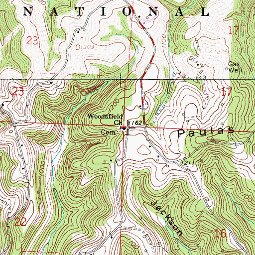 Topographic Map of Woodsfield Church, OH