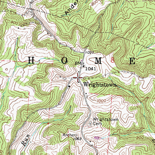 Topographic Map of Wrightstown, OH