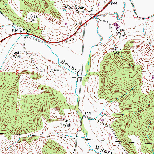 Topographic Map of Wyatt Run, OH