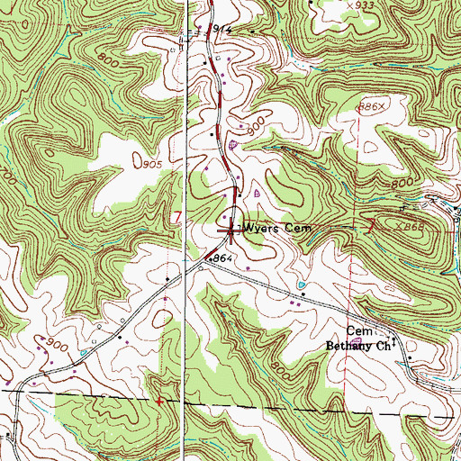 Topographic Map of Wyers Cemetery, OH