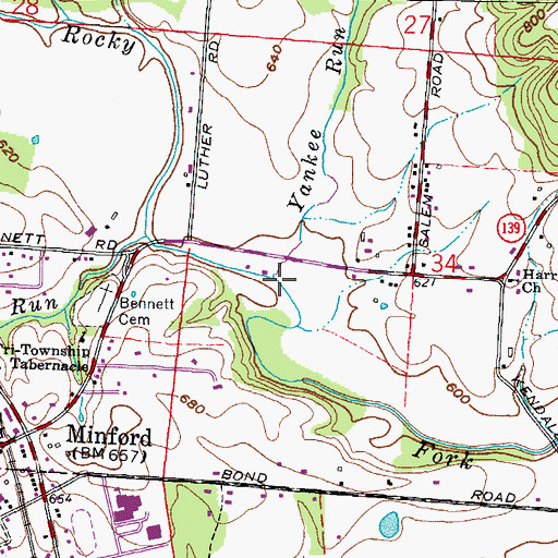 Topographic Map of Yankee Run, OH