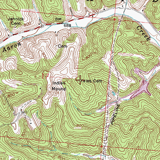 Topographic Map of Yates Cemetery, OH