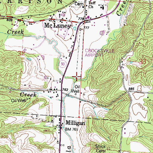 Topographic Map of McLuney Creek, OH