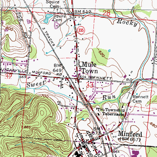 Topographic Map of Purdy Corners, OH