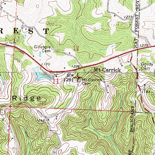 Topographic Map of Mount Carrick Cemetery, OH