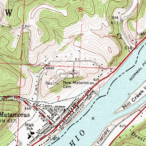 Topographic Map of New Matamoras Cemetery, OH