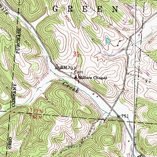 Topographic Map of Millers Chapel, OH
