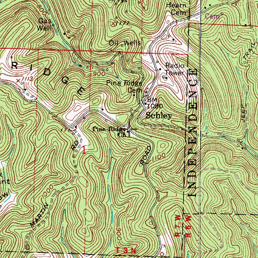 Topographic Map of Pine Ridge Church, OH